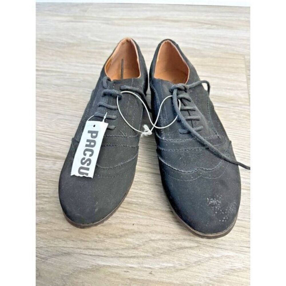 PacSun Women's 10 Black Faux Suede Wingtip Oxford Lace Up Flat‎ Shoes